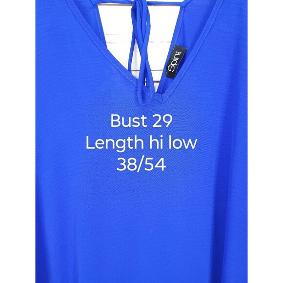 Boutique Flowing Blue Ruffled Kaftan Dress With V-Neck & Tie Back High Low - Picture 5 of 11